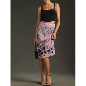 NWT By Anthropologie Lilac Lace Applique Skirt with Embroidery, Beads & Sequins